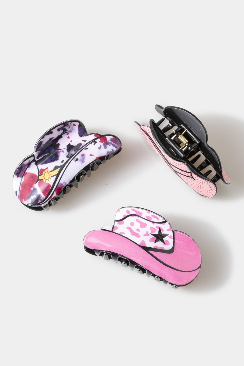 3pc Assorted Cowboy Hat Hair Claw Set