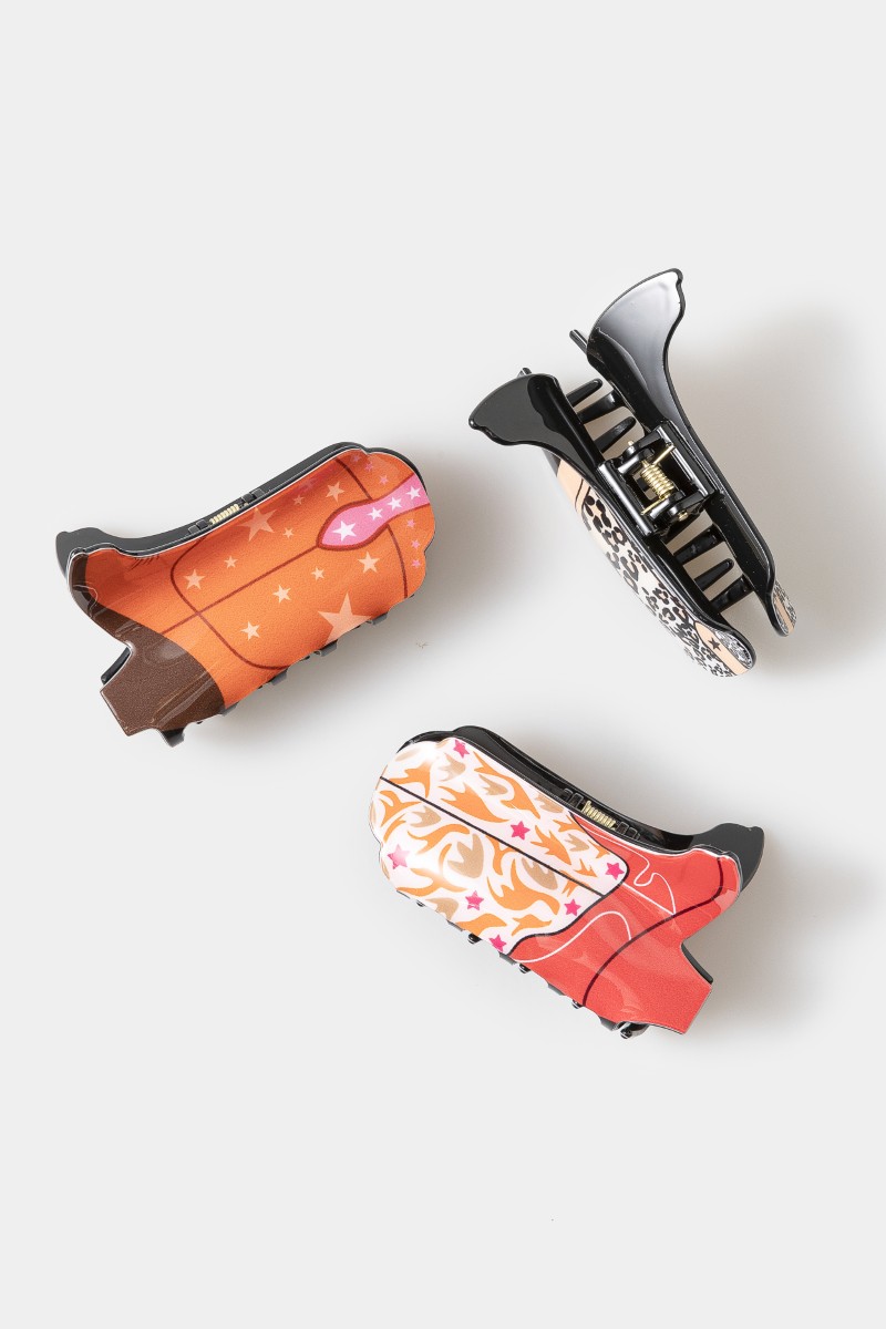 Three Piece Cowboy Boots Hair Claw Set