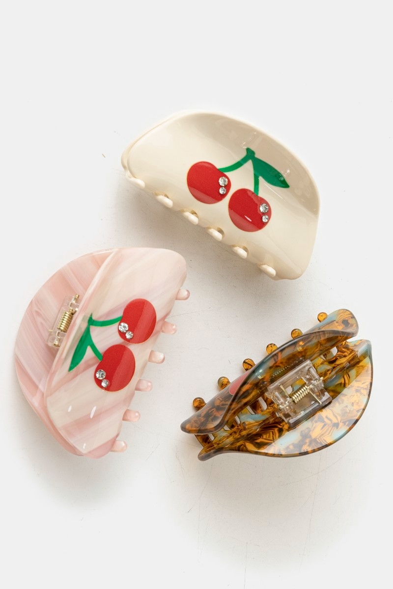 Three Piece Cherry Print Hair Clip Set