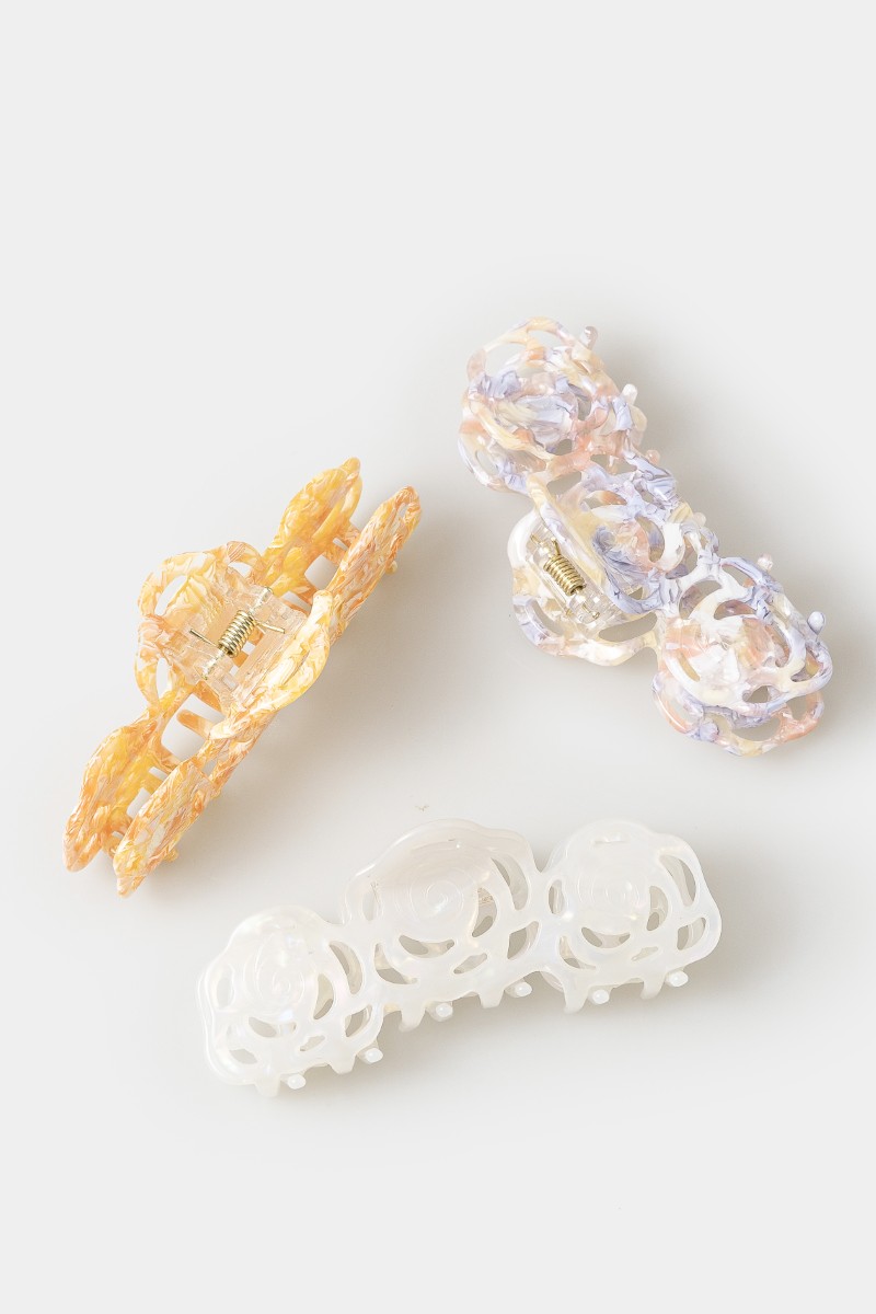 3 Piece Mixed Rose Flower Shape Hair Claw Set