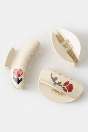 Three Piece Flower Print Hair Clip Set