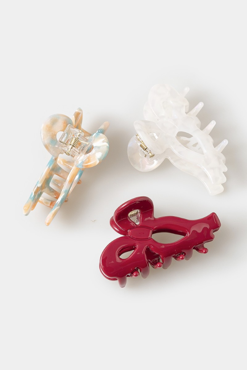 3 Piece Assorted Ribbon Bow Shape Hair Claw Set