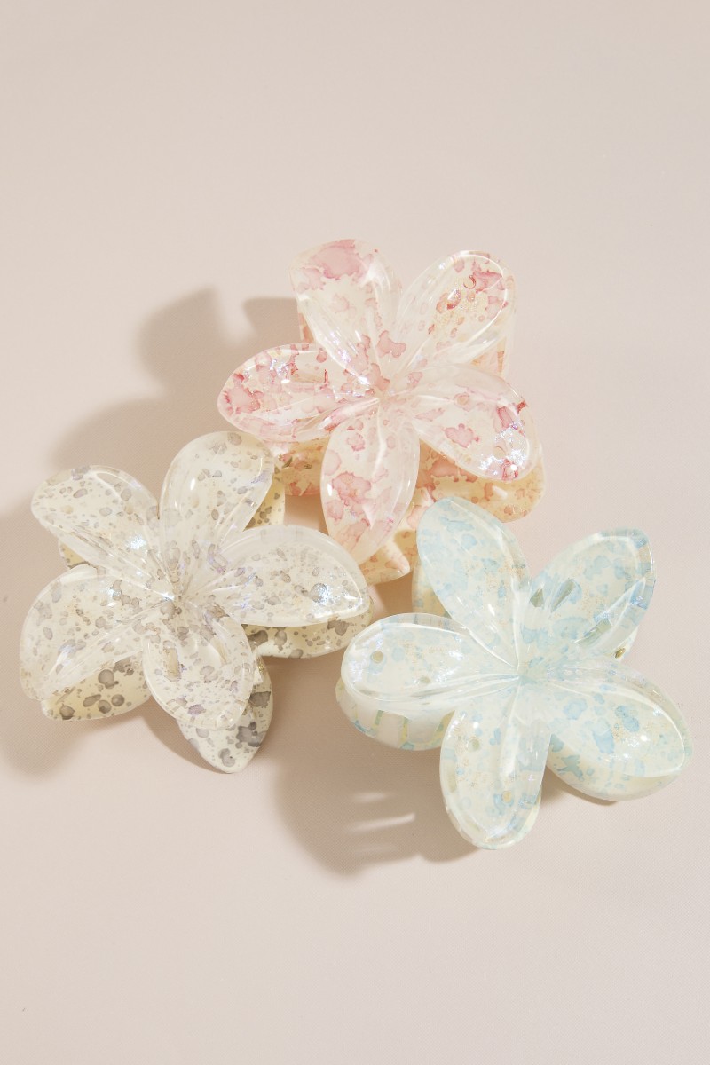 3Pc Large Paint Splatter Flower Hair Claw