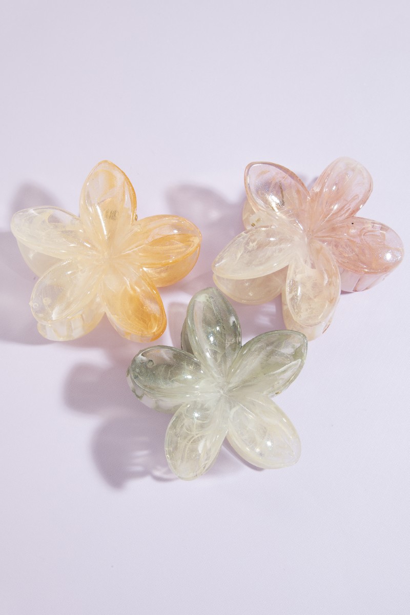 3Pc Large Swirly Iridescent Flower Hair Claw