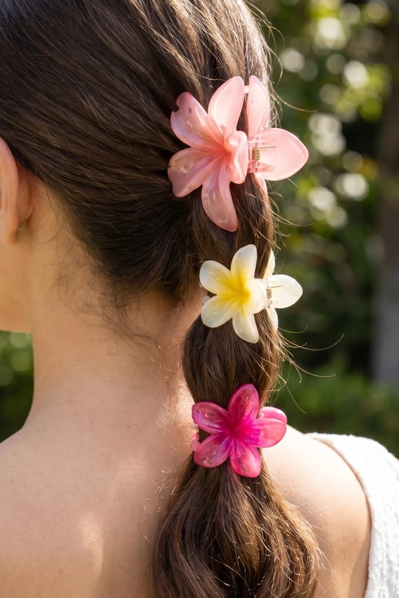 Mixed Size 3Pc Gradient Flower Hair Claw Set