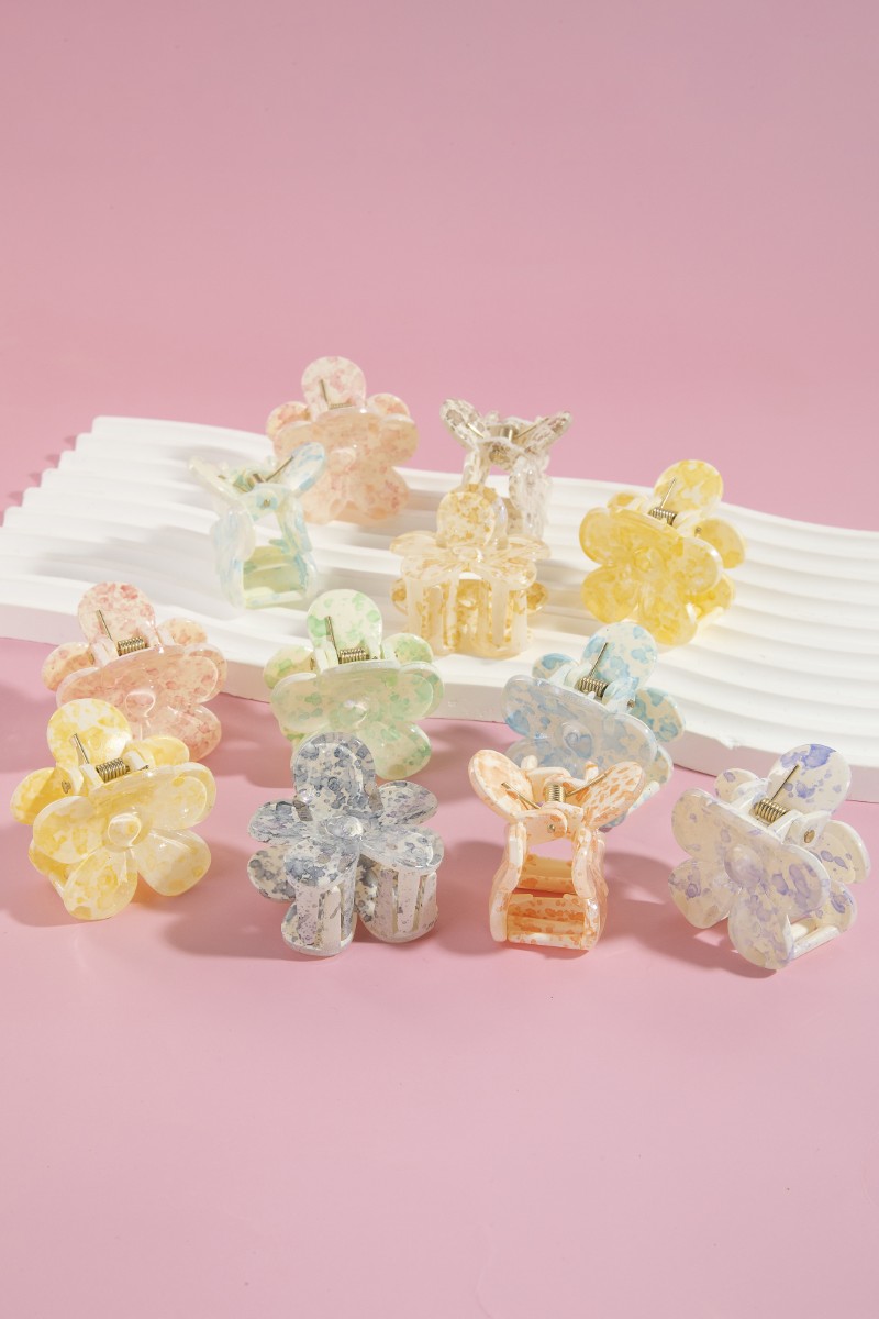 12Pc Mixed Paint Splatter Flower Hair Claw Set