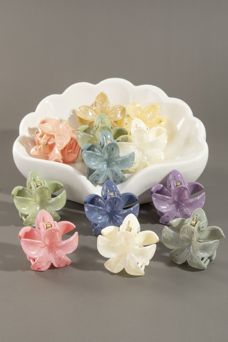 12Pc Mixed Vibrant Iridescent Flower Hair Claw Set