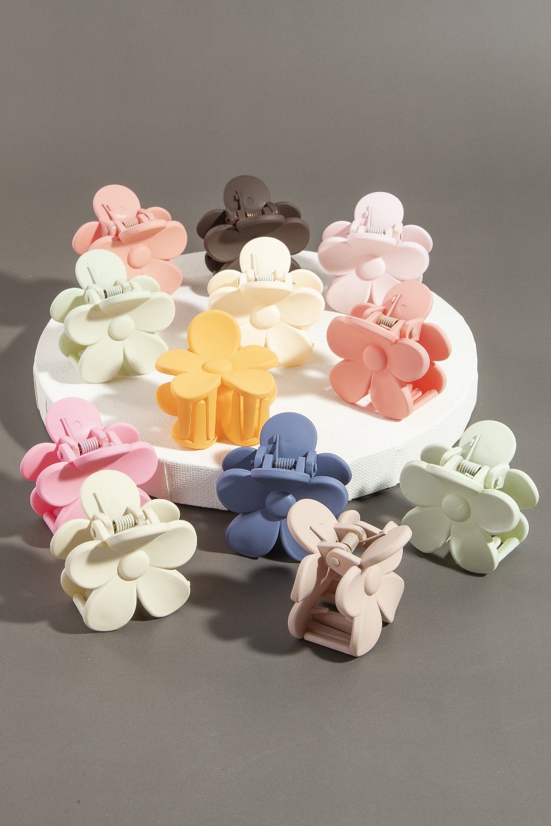 12Pc Mixed Matte Flower Hair Claw Set