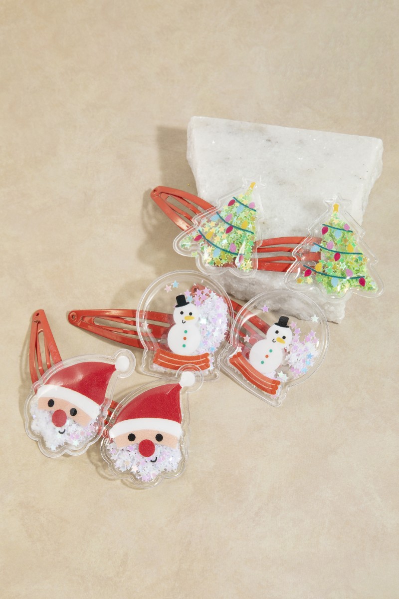 6Pc Star Glitter Pocket Christmas Hair Clip Set