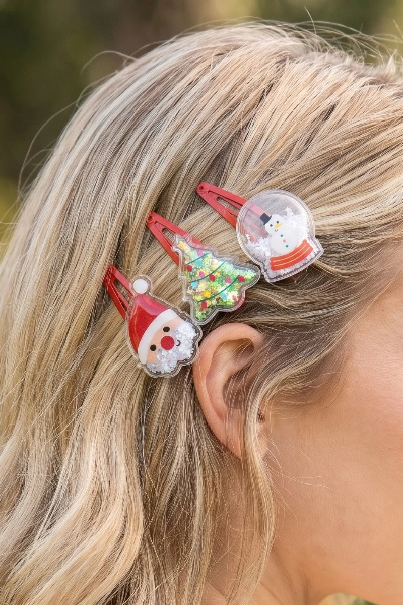 6Pc Star Glitter Pocket Christmas Hair Clip Set