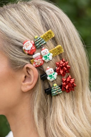 6Pc Assorted Festive Christmas Theme Hair Clip Set