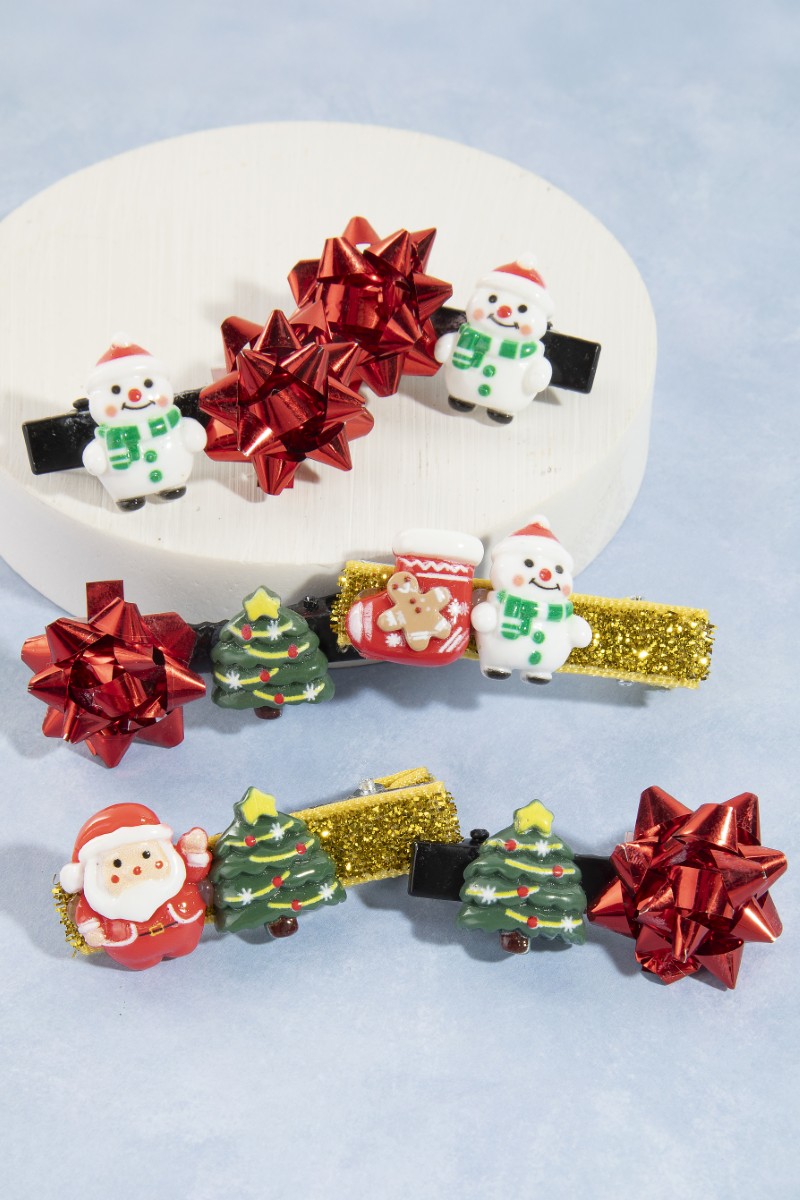 6Pc Assorted Festive Christmas Theme Hair Clip Set