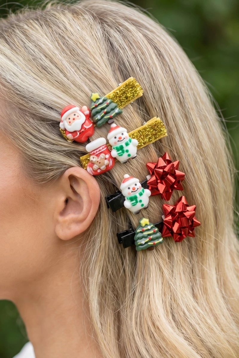 6Pc Assorted Festive Christmas Theme Hair Clip Set