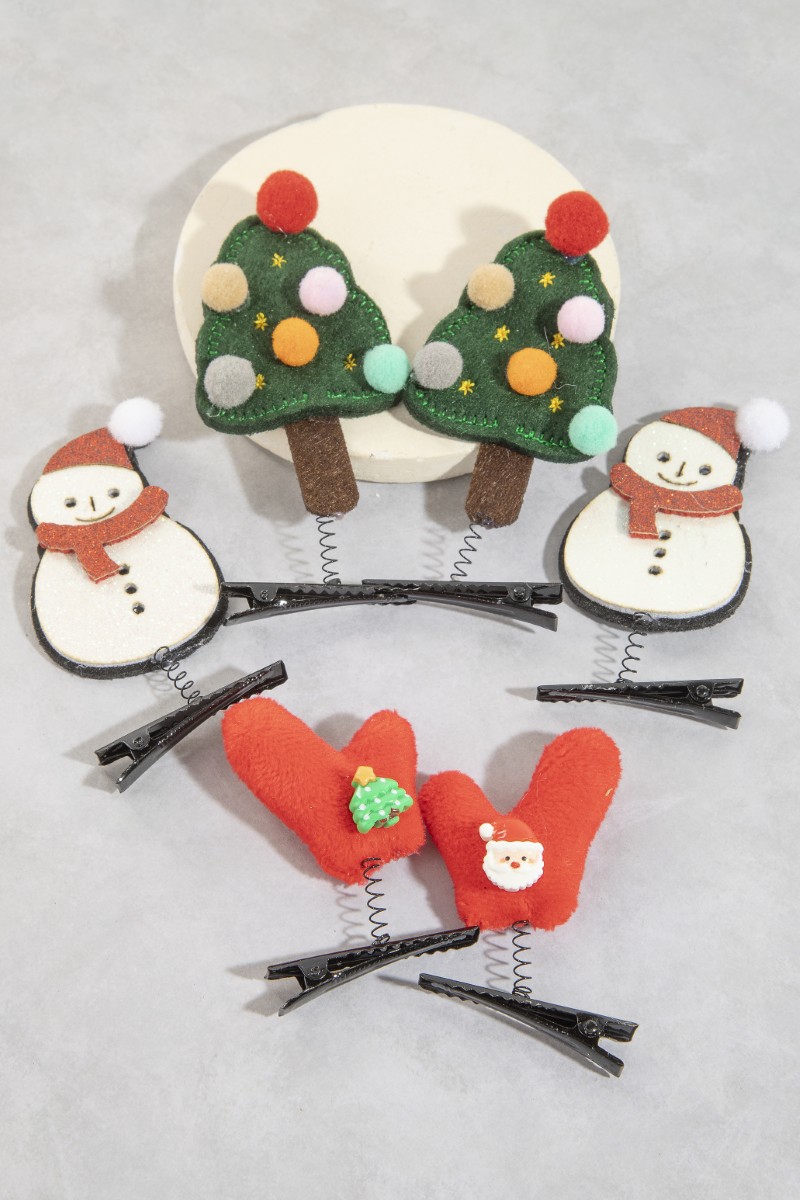 Springy 6Pc Festive Christmas Hair Clip Set