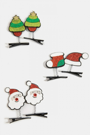 6Pc Festive Christmas Springy Hair Clip Set