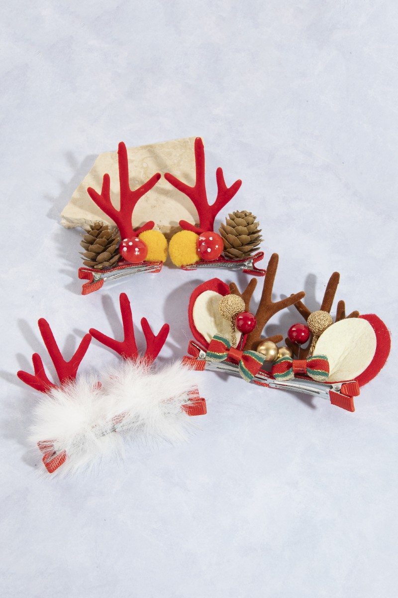 6Pc Festive Christmas Antlers Hair Clip Set