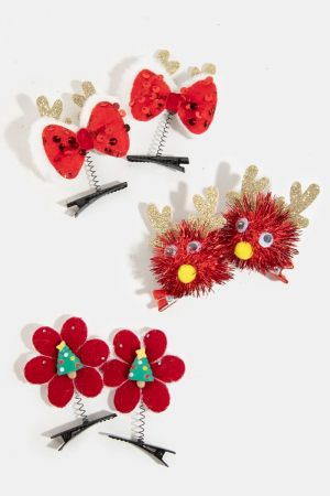 Springy 6Pc Christmas Festive Hair Clip Set