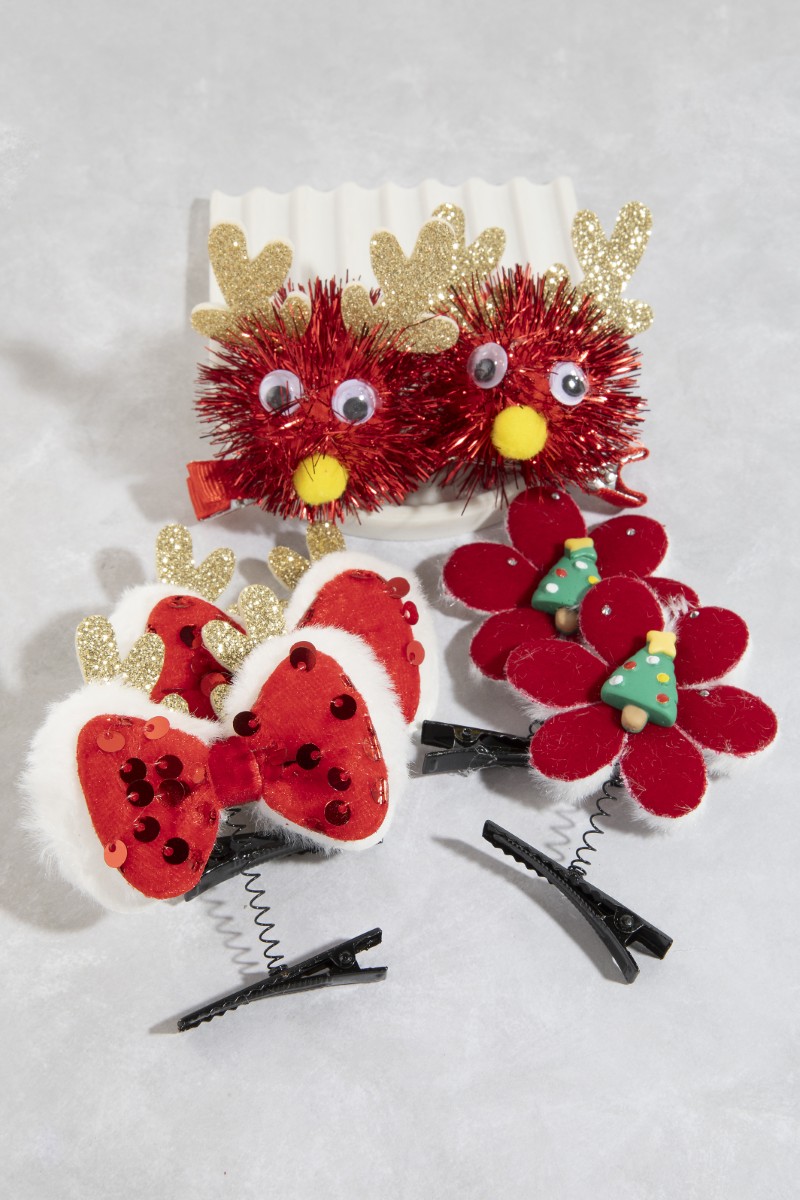 Springy 6Pc Christmas Festive Hair Clip Set