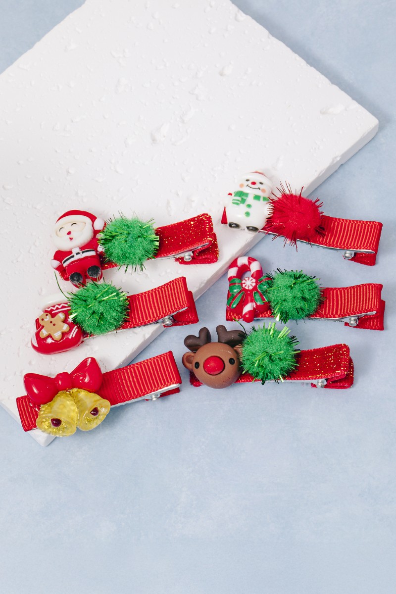 6Pc Festive Christmas Theme Hair Clip Set