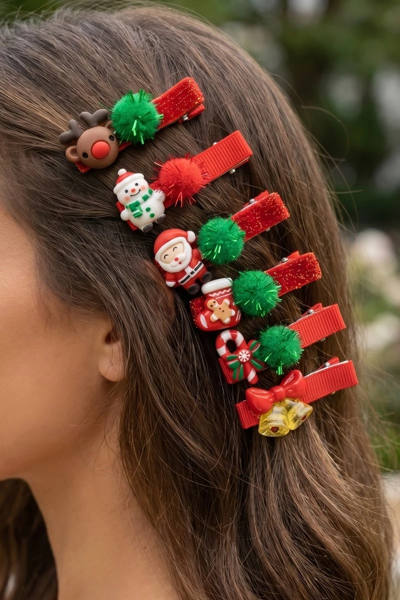 6Pc Festive Christmas Theme Hair Clip Set