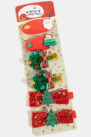 6Pc Mixed Christmas Theme Hair Clip Set