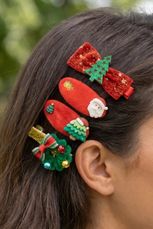 6Pc Mixed Christmas Theme Hair Clip Set