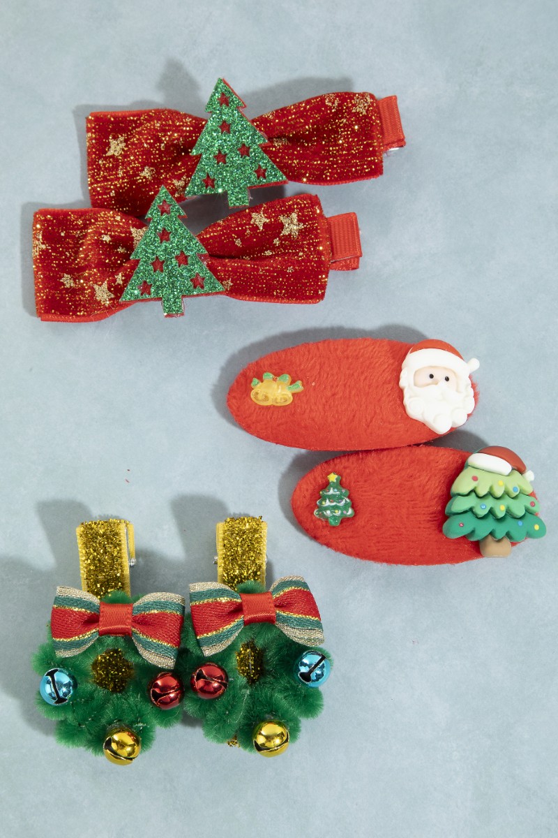 6Pc Mixed Christmas Theme Hair Clip Set