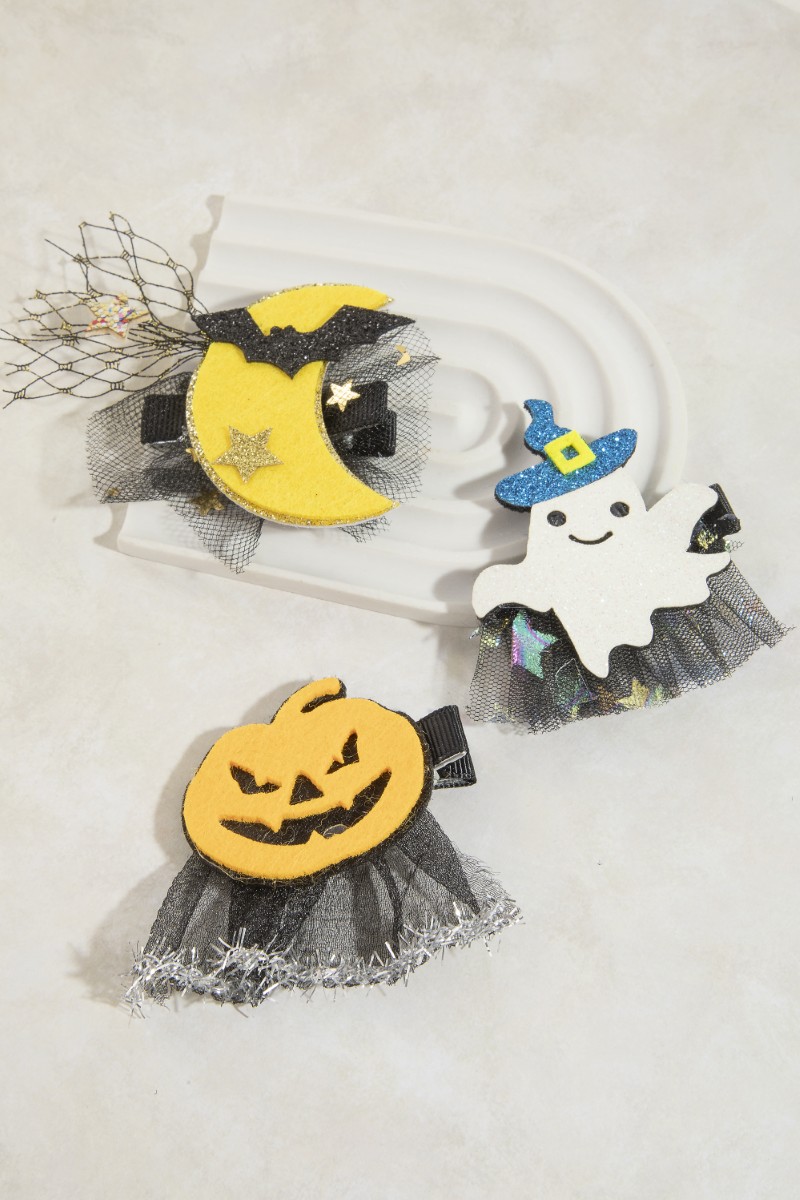 3Pc Mixed Halloween Hair Clip Set
