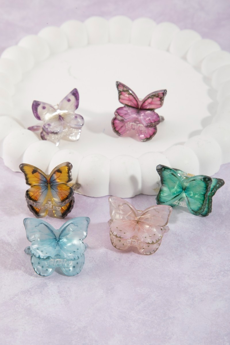 Twelve Piece Assorted Butterfly Mini Hair Clips