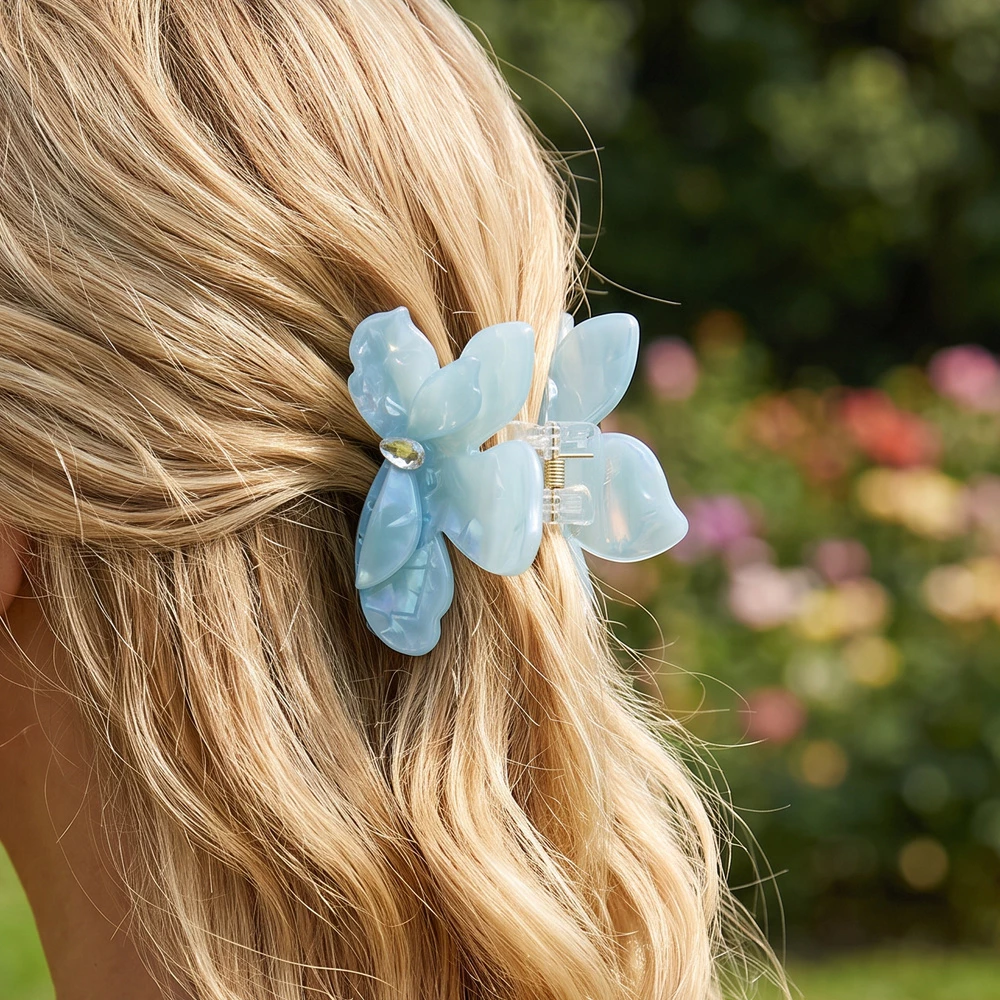 Petal Flower Claw Hair Clip Set With Crystal