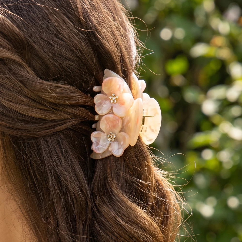 Marbled Flower Trio Claw Hair Clip 3 Piece Set