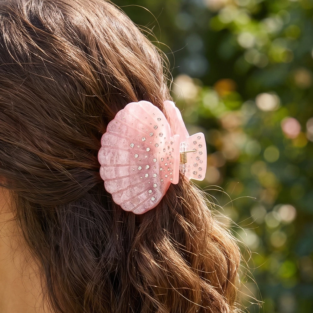 Glitter Shell Rhinestone Claw Clip 3 Piece Set