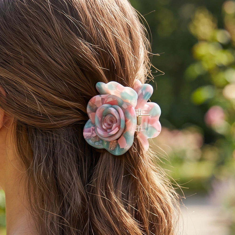 Mosaic Rose Claw Hair Clip 3 Piece Set