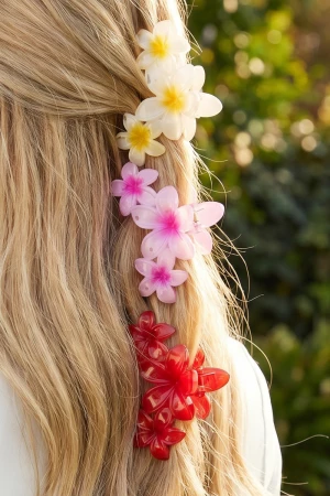 Tropical Plumeria Flower Claw Clip Set