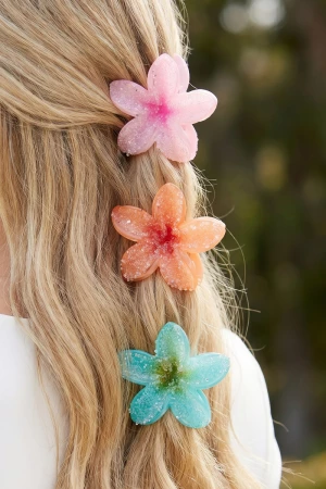 Glitter Plumeria Flower Claw Clip Set