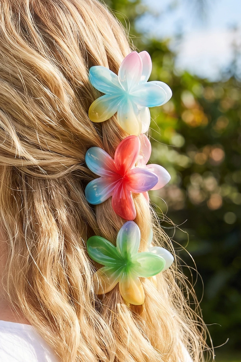 Gradient Plumeria Flower Claw Clip Set