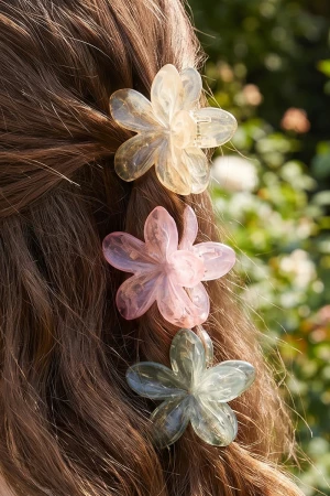 Marbled Plumeria Flower Claw Clip Set
