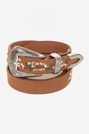 Flower Embroidered Etch Buckle Belt