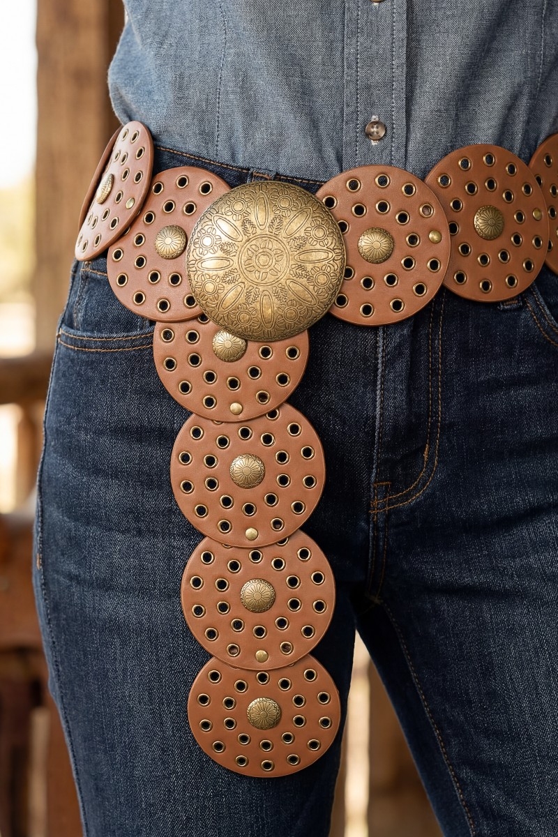 Faux Leather Western Bohemian Disc Belt