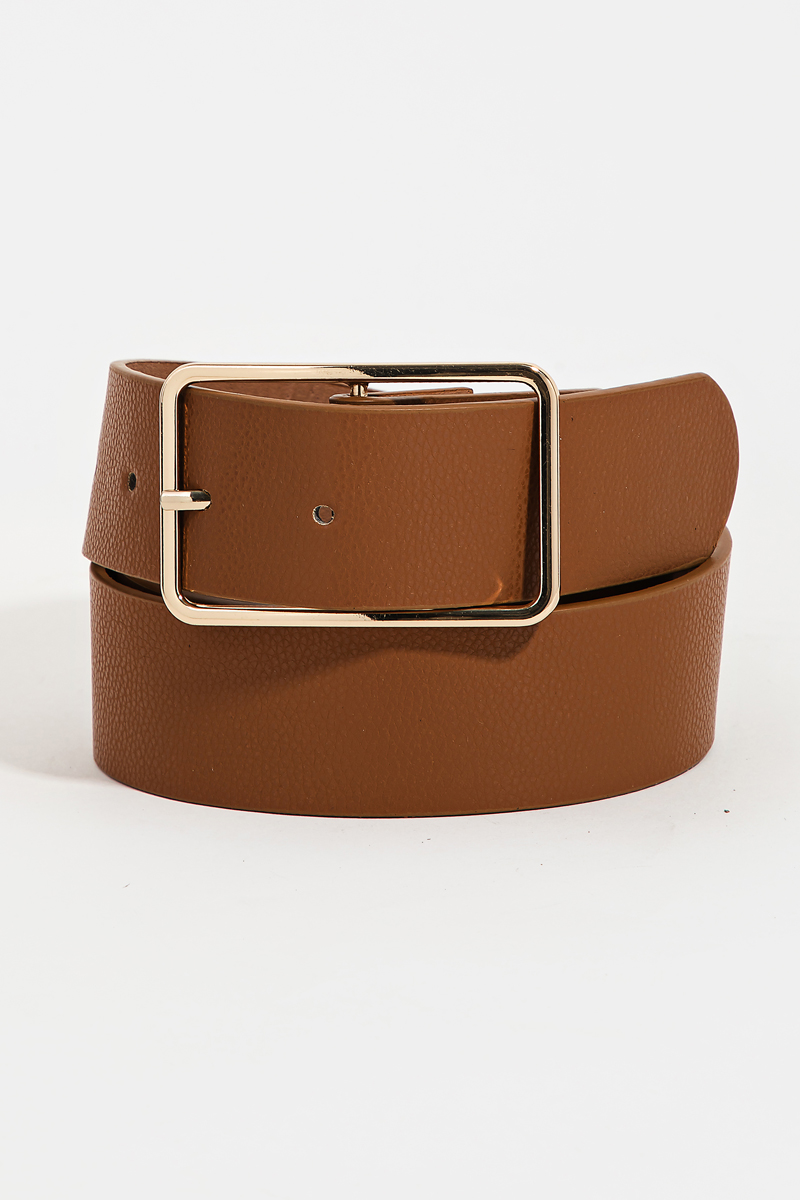 Rectangle Cutout Buckle Vegan Leather Belt