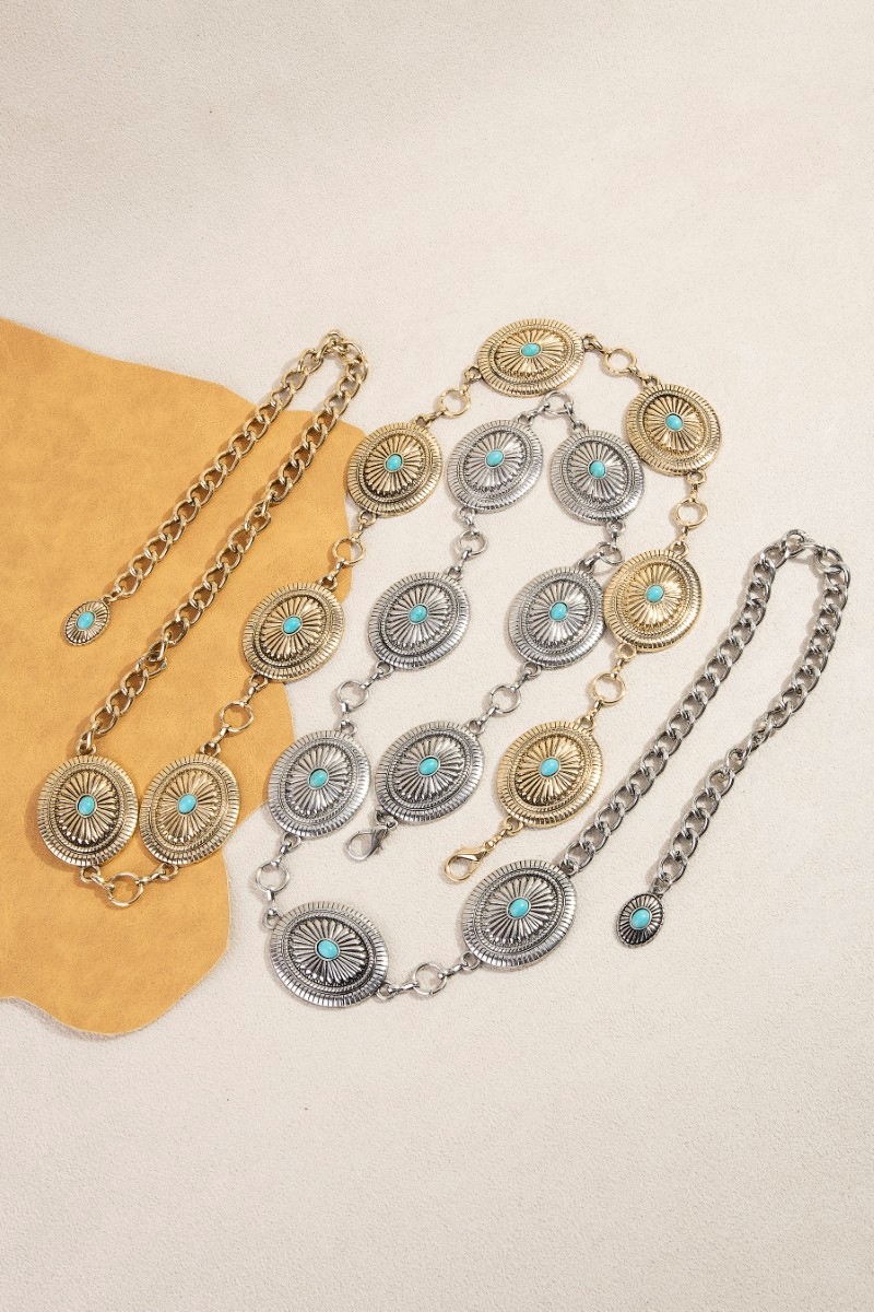 Ornate Western Concho Disc Chain Belt