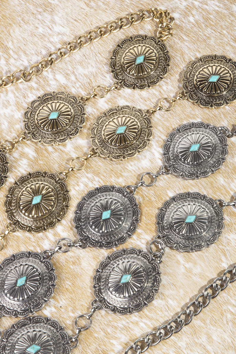 Detailed Ornate Disc Concho Chain Belt