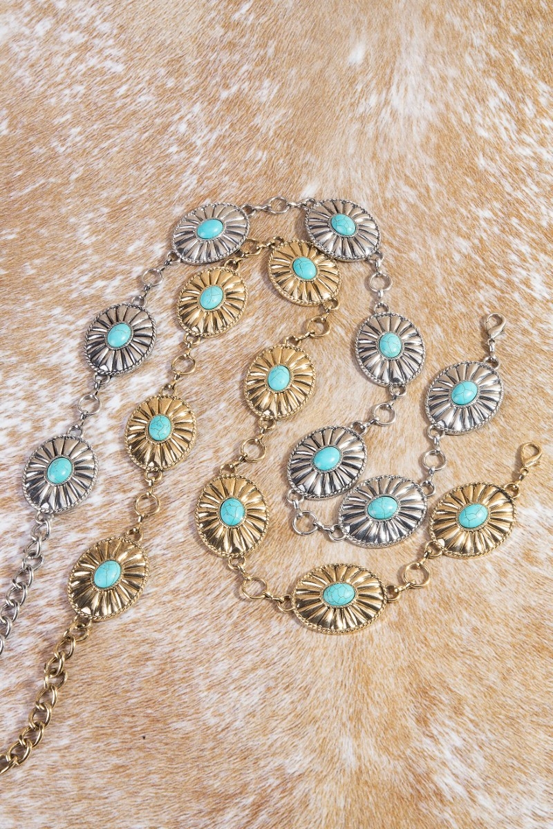 Metallic Western Concho Disc Hoop Chain Belt