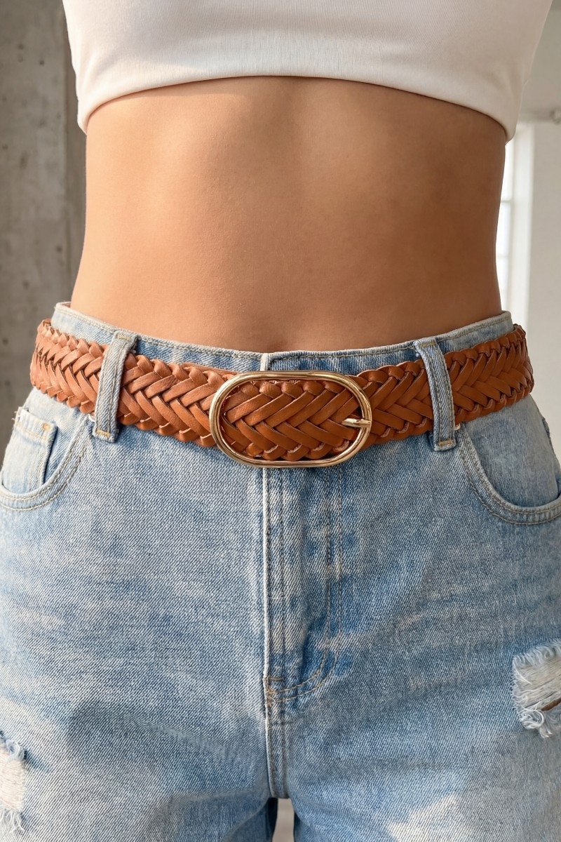 Braided Oval Buckle Vegan Leather Belt