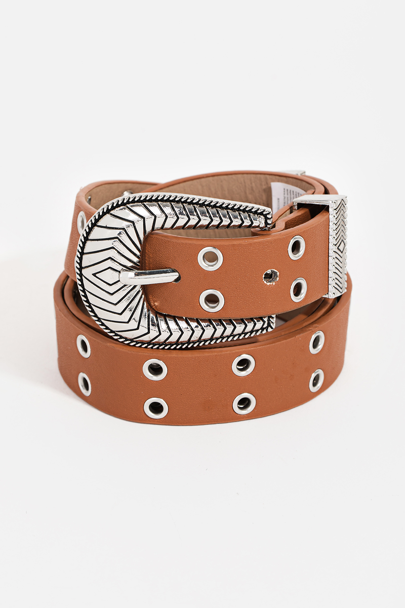 Engraved Western Horseshoe Buckle Notched Belt