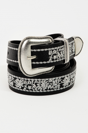 Embroidered Floral Pattern Buckle Belt