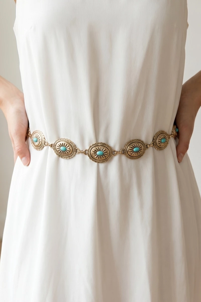 Oval Turquoise Concho Statement Chain Belt