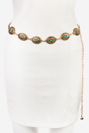 Oval Concho Turquoise Disc Concho Chain Belt