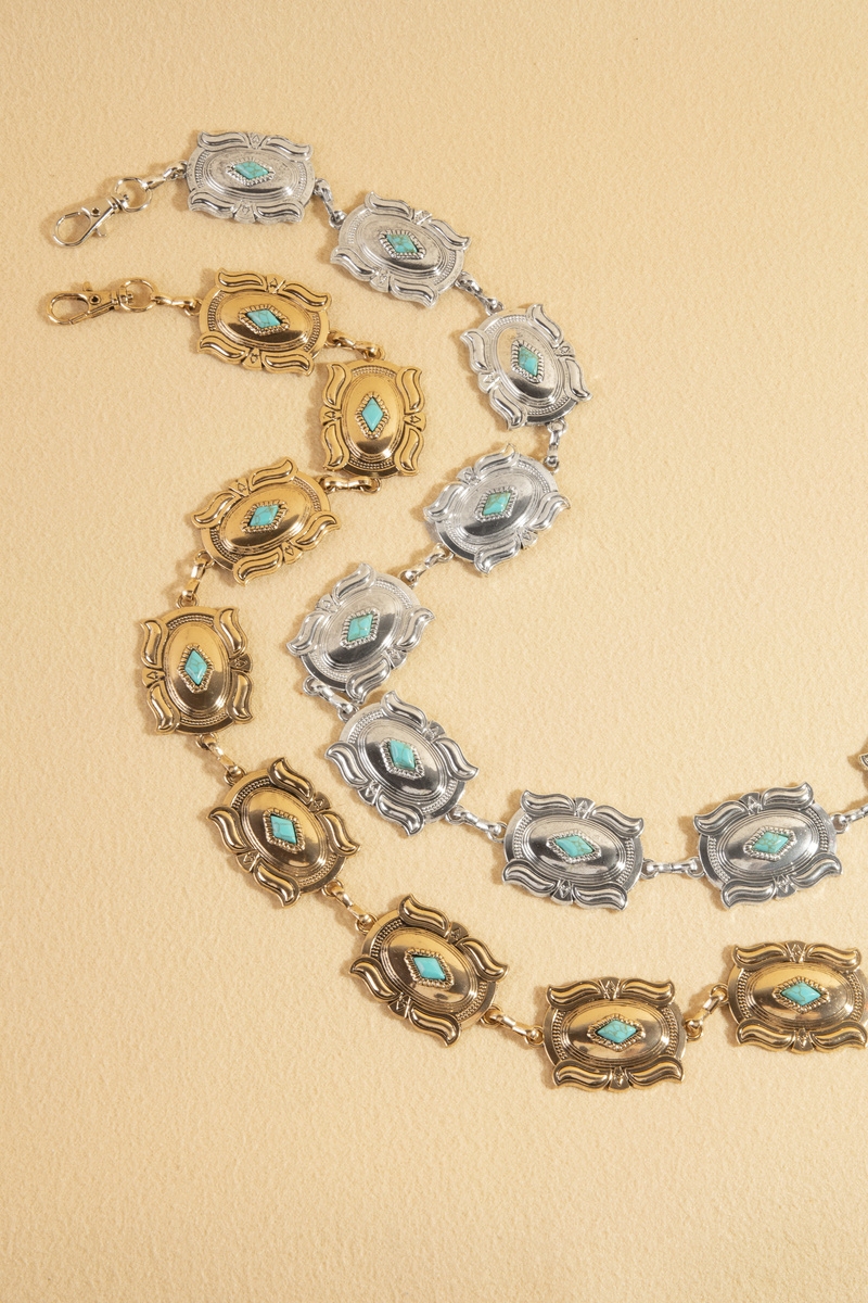 Turquoise Concho Chain Link Belt