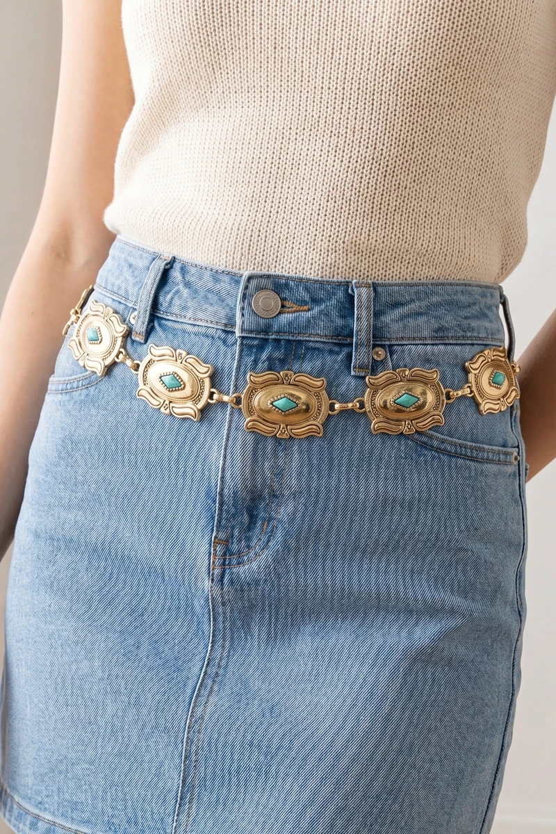Turquoise Concho Chain Link Belt